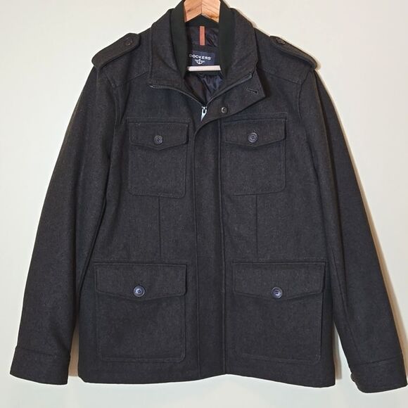 Dockers Wool Military Style Jacket Men's Medium Olive Green Winter Chore Utility - Picture 1 of 16